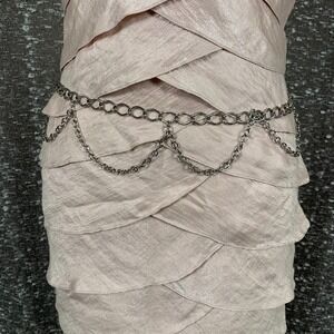 Women Belt Silver Metal Chain Links Side Wave Strands Simple Closure